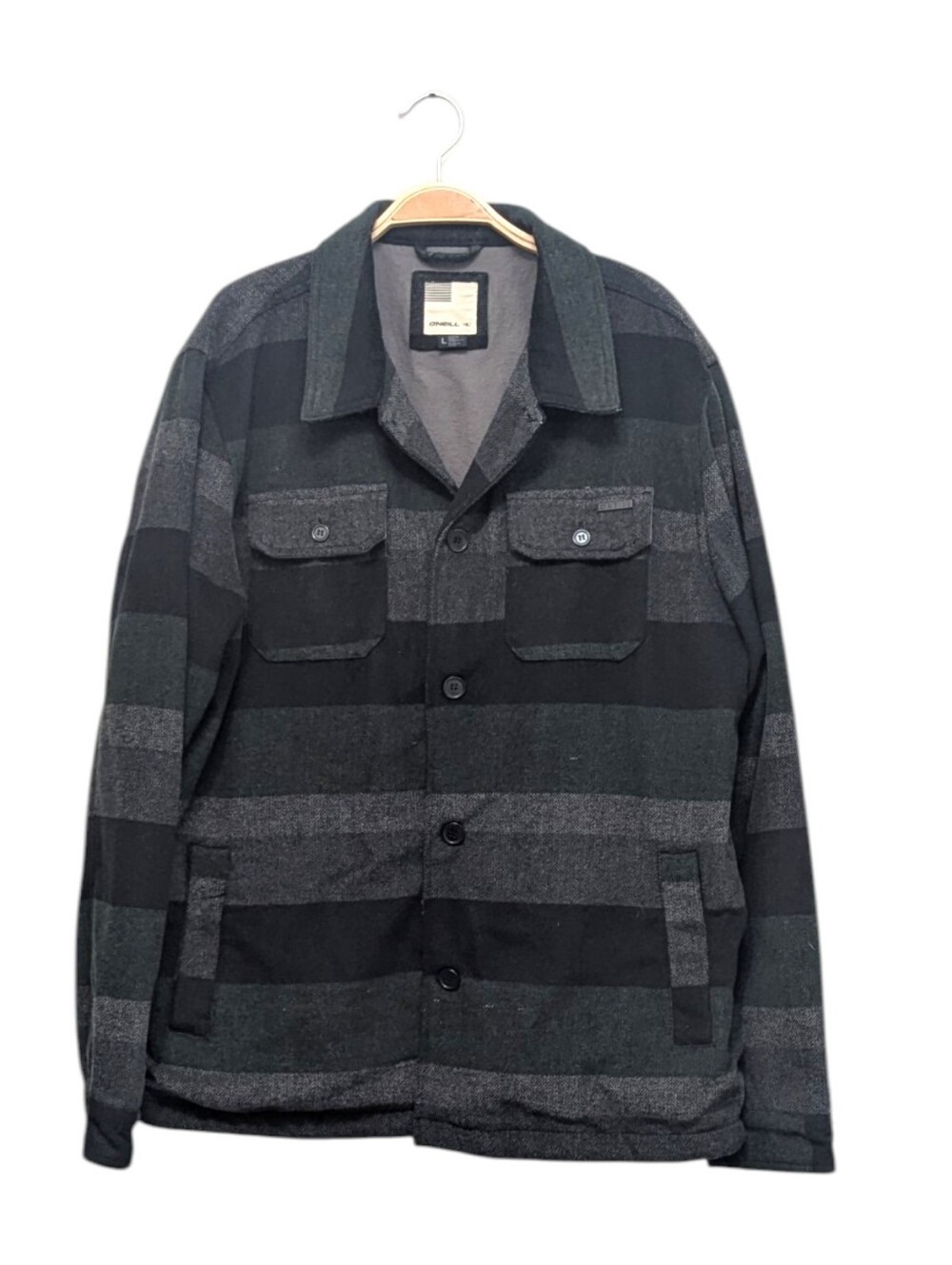 O'Neill Men's Black Grey Striped Surfer Open Front Jacket Large